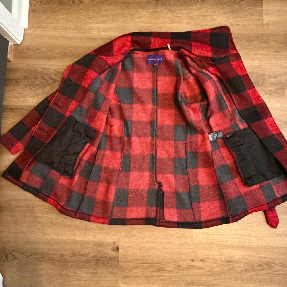 Madden Girl Buffalo Plaid Belted Pea Coat – Women’s Medium - Picture 5 of 11